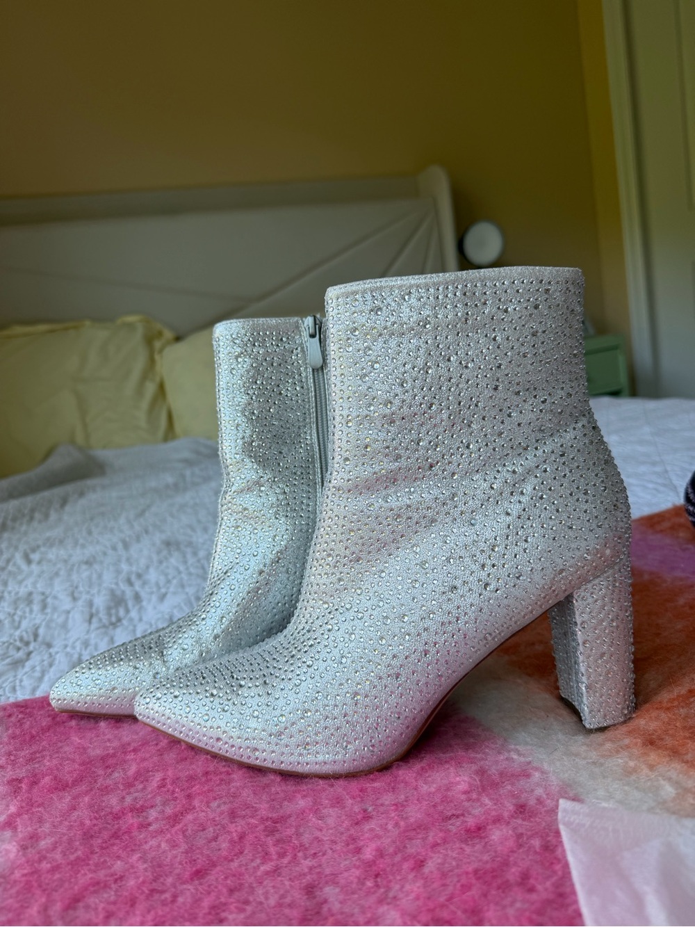 Dream Pairs Silver Crystal Embellished Ankle Booties